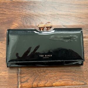Ted Baker Glossy Black Wallet with Gold Accents